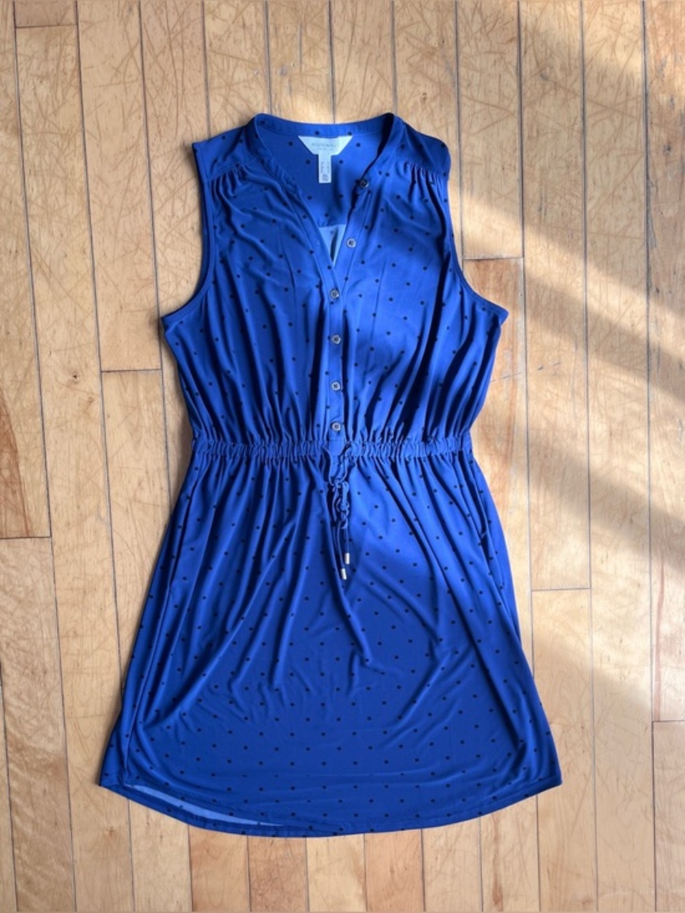 Addition Elle Blue Polka Dot French Girl Chic Sleeveless Tie Waist Dress Size X